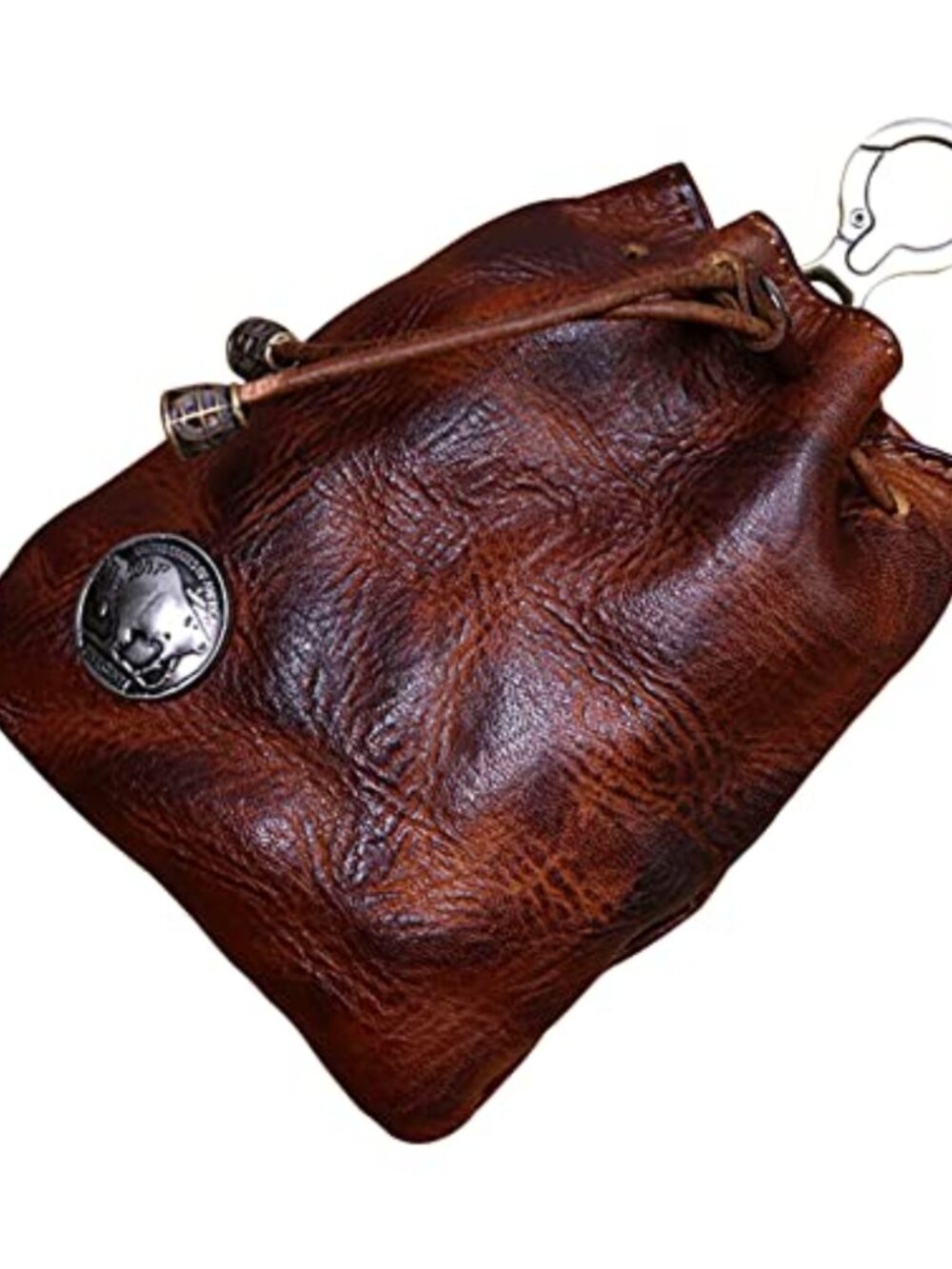 Genuine Leather Mini Medieval Drawstring Pouch Keychain Coin Organizer Compact
